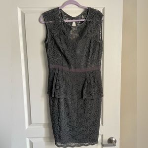 Grey lace formal dress with structured body and bra padding